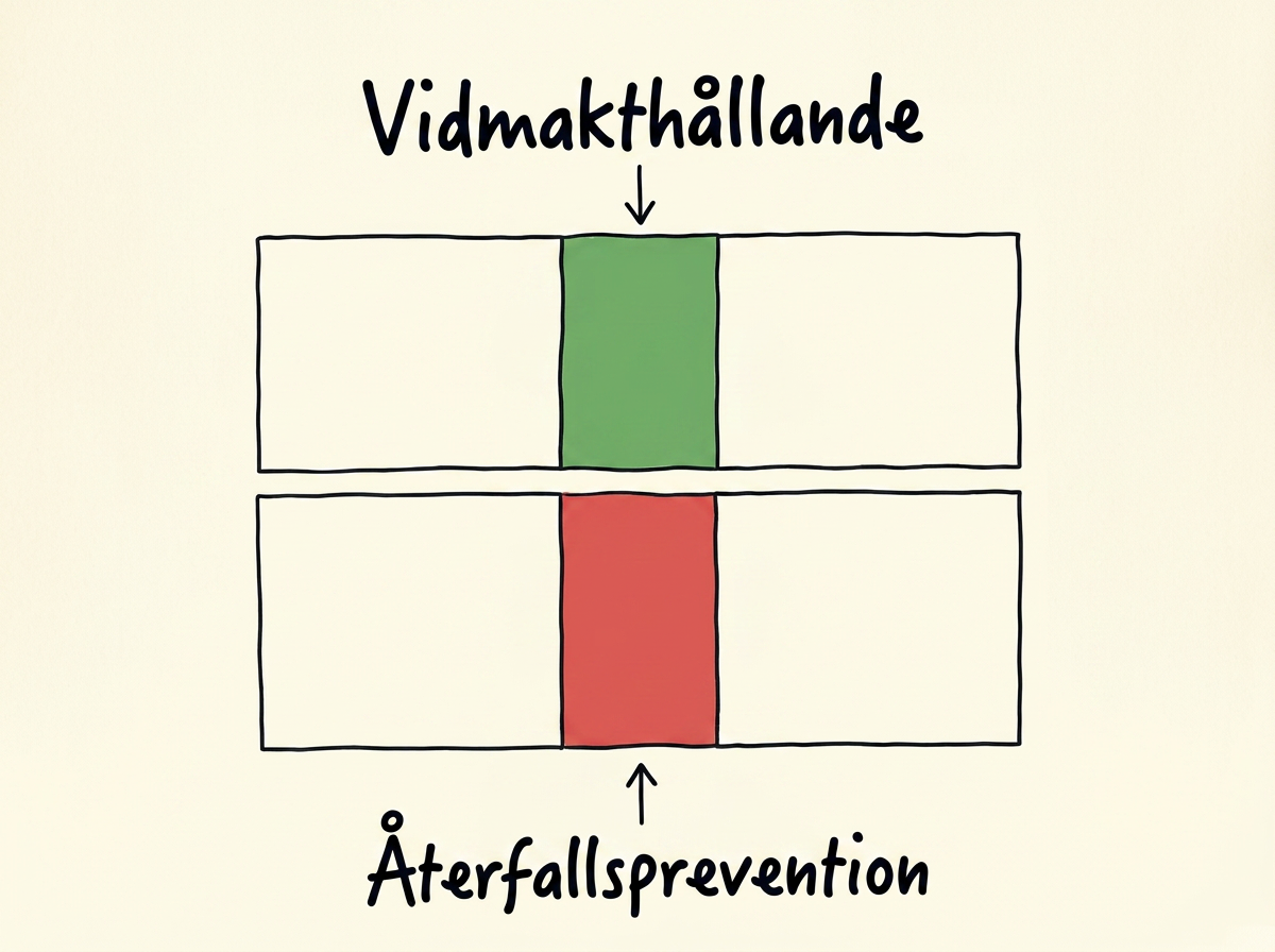 Illustration av en fyrfältare med en cirkulär pil i mitten — symbol för vidmakthållandeloop