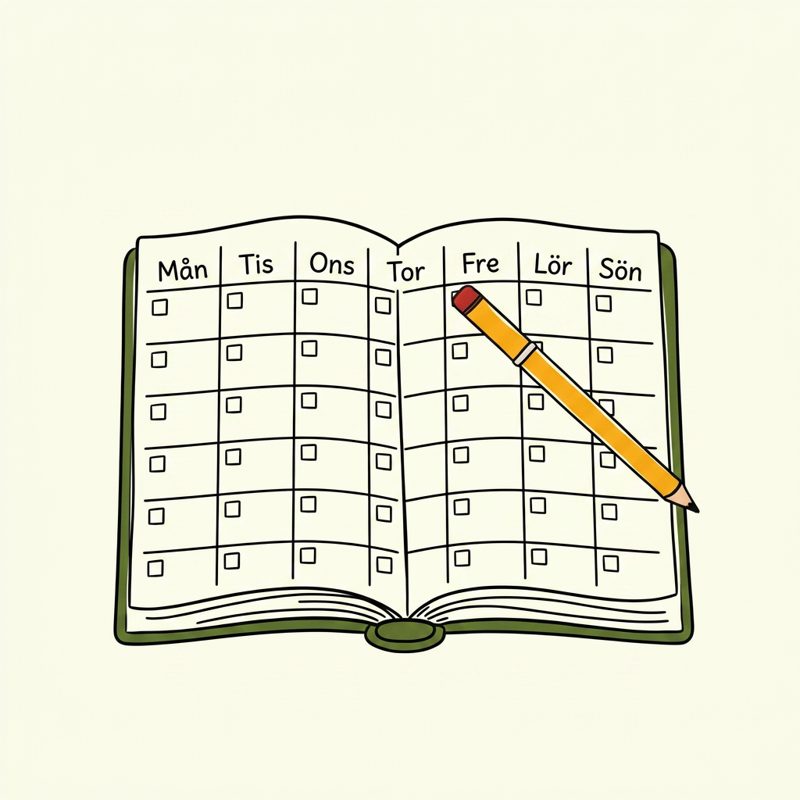 Illustration av ett veckoschema med penna — symbol för planering och beteendeaktivering